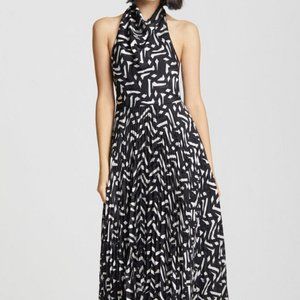 NWT Halston Heritage Cowl Pleated Dress Size 2 Black Bone Halter Asymmetric $695